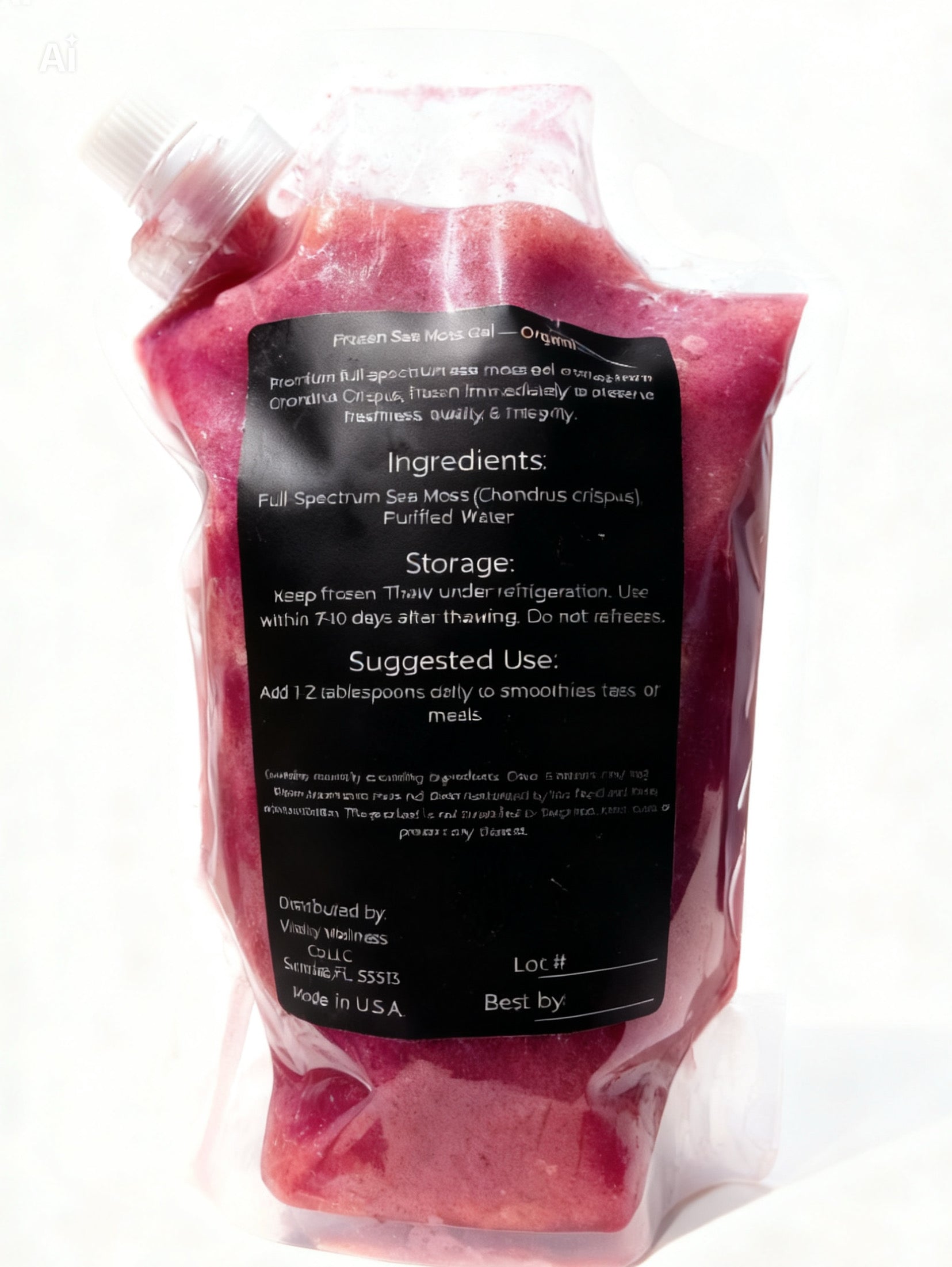Vitality Wellness Co. sea moss gel ingredients label